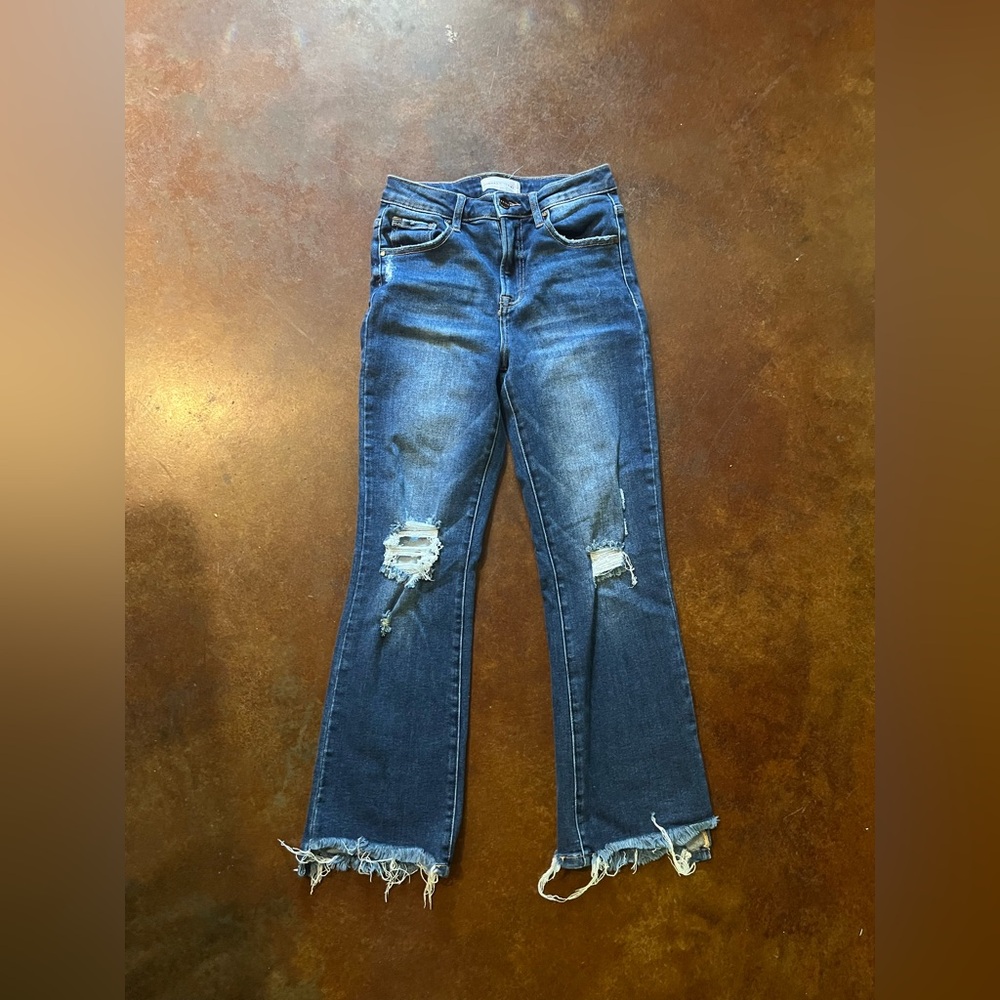 Classic Blue Distressed Flare Jeans
